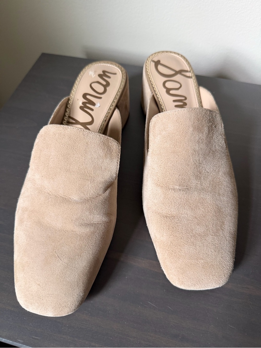 Sam Edelman Tan Suede Square-Toe Slip-On Mules